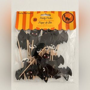 Party Partners 30-Piece Halloween Bats Party Picks Black White New Sealed